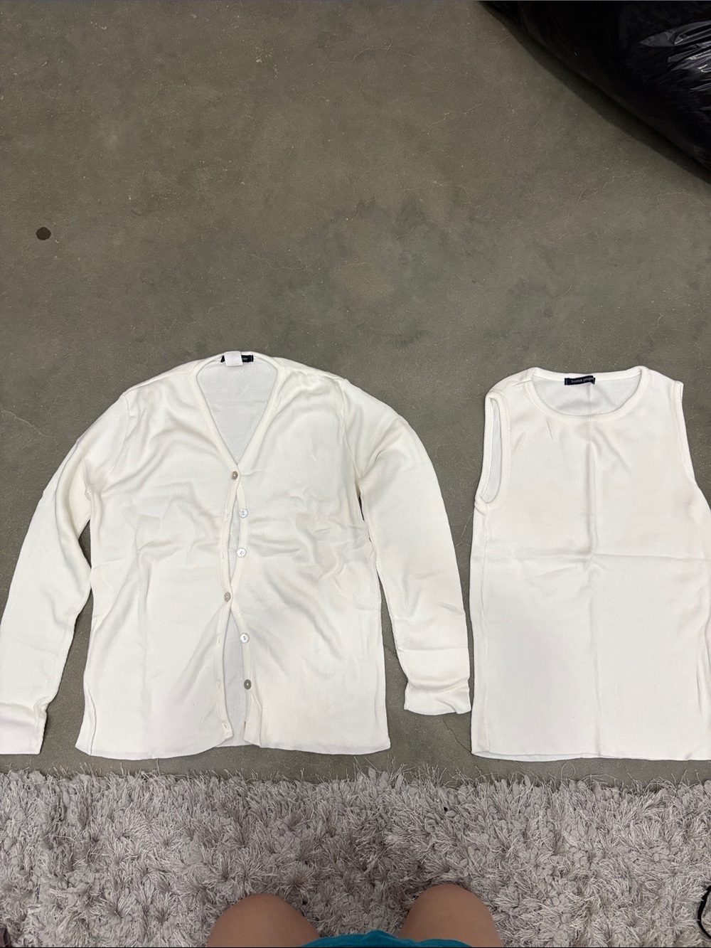 Boston Proper White Knit Tank and Cardigan Set